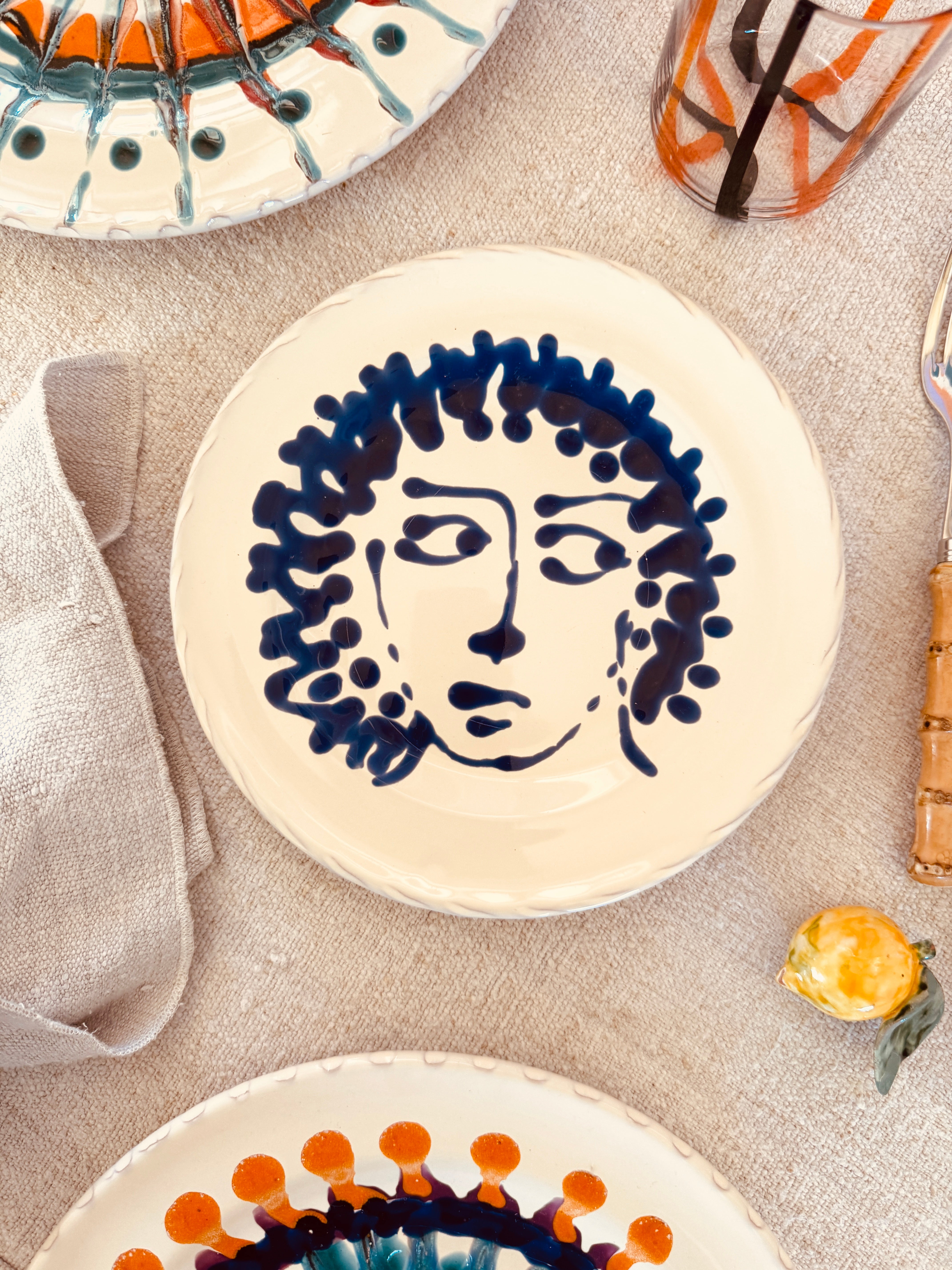 Handmade Italian Antipasti Plate 20 cm | Small Ceramic Plate "Viso" (Unique Piece)