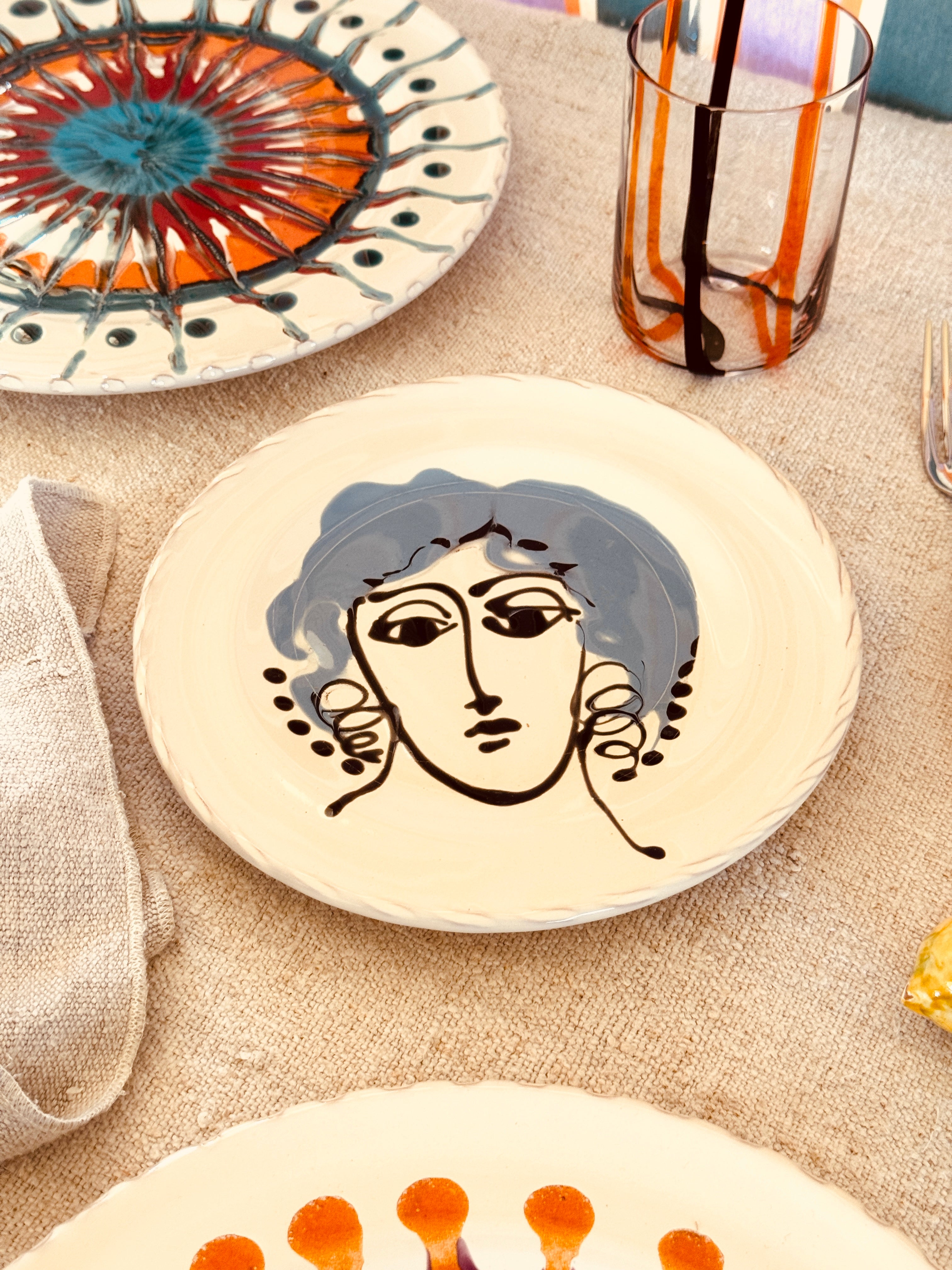 Handmade Italian Antipasti Plate 20 cm | Small Ceramic Plate "Viso" (Unique Piece)